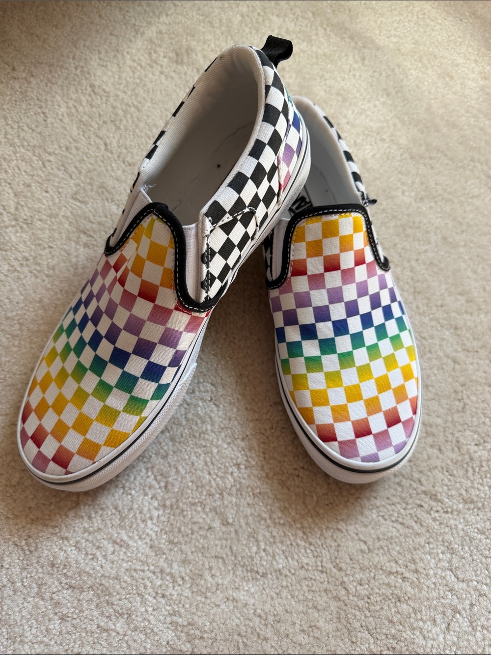 Vans Rainbow Checkerboard Slip-On Sneakers in Black and Multi